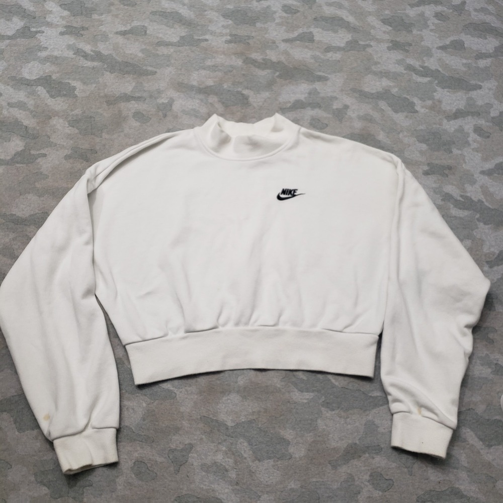 Nike Crop Sweatshirt Womens Small White Pullover Fleece Gym Fitness Activewear